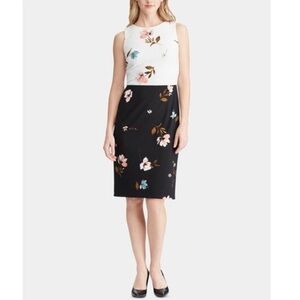 Lauren Ralph Lauren Valerie Two Tone Floral Crepe Sheath Dress Womens 16
